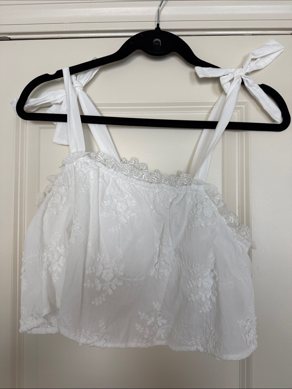 Altar'd State White Embroidered Tie-Shoulder Crop Camisole